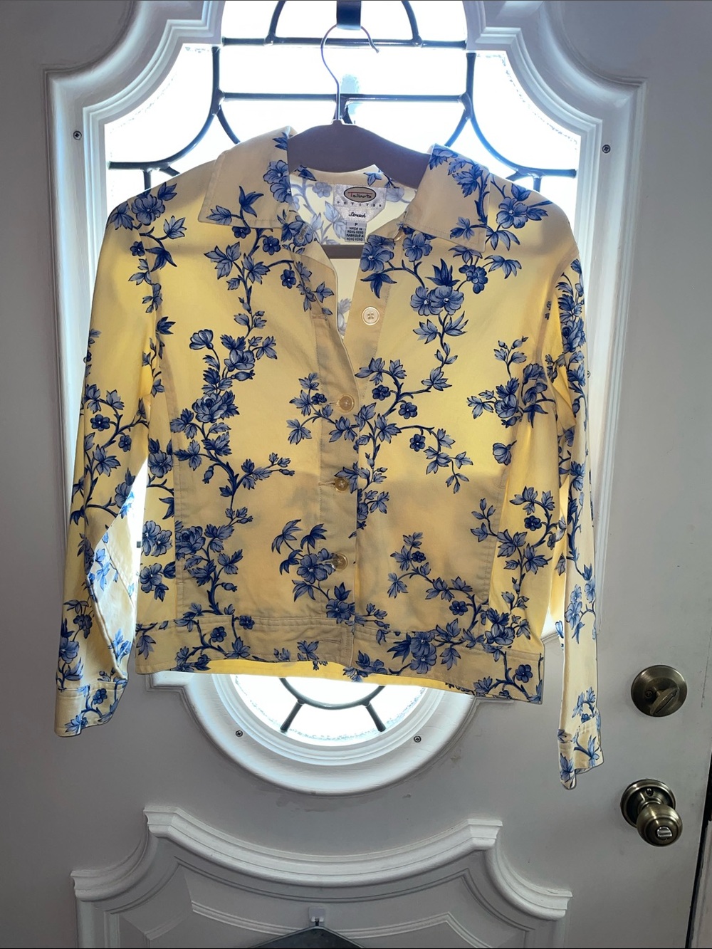 Talbots petites size “P” yellow/blue floral stretch cotton lightweight jacket